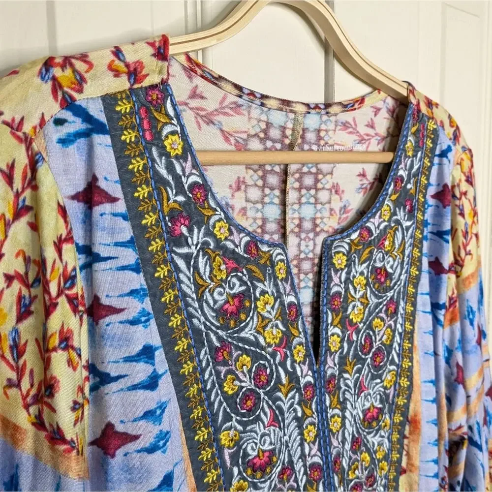 Soft Surroundings Fifi Tunic Top XL Embroidered Mixed Print Bell Sleeve Floral - Picture 6 of 13